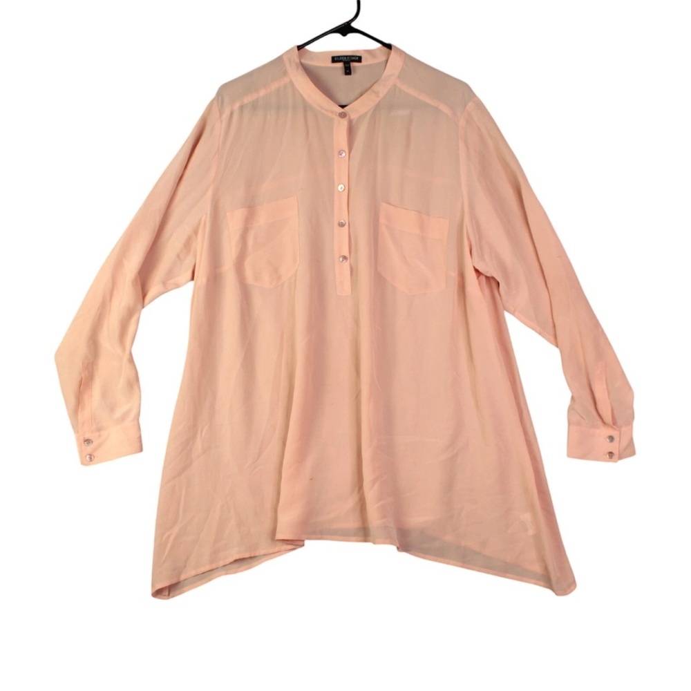 Eileen Fisher Women Silk Blouse Shirt 1X Pink Long Sleeve Breathable Pullover